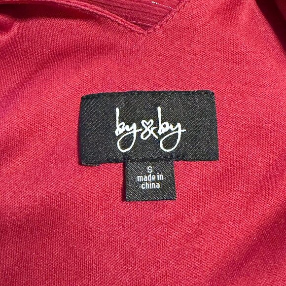 By & By Burgundy Shimmer Flutter Sleeve Holiday Party Dress – Size S | Romantic - Picture 4 of 6